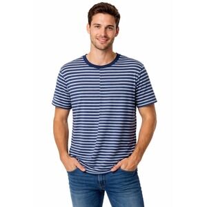 William Rast Jake Striped Crewneck T-Shirt Blue Grey M Resortwear Travel 87-35